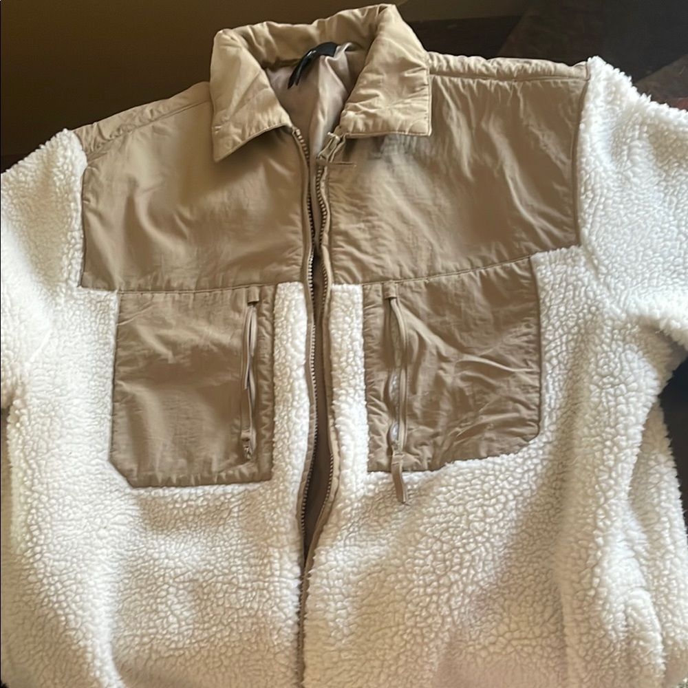 Tan and White Sherpa Jacket